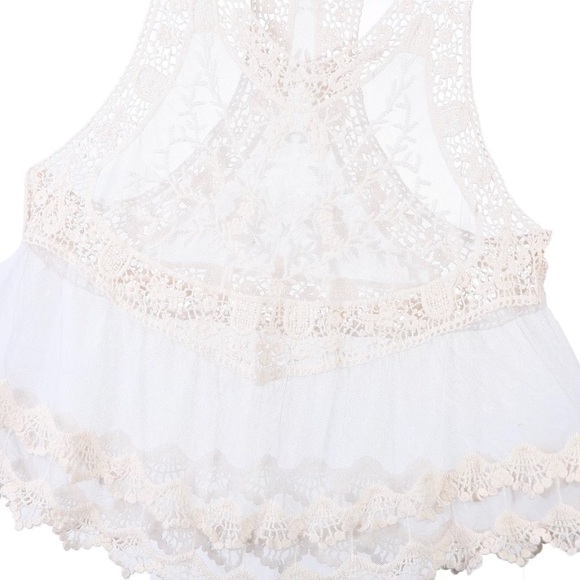 Cream Boho Lace Embroidered Crochet Sheer Coverup - Picture 12 of 13